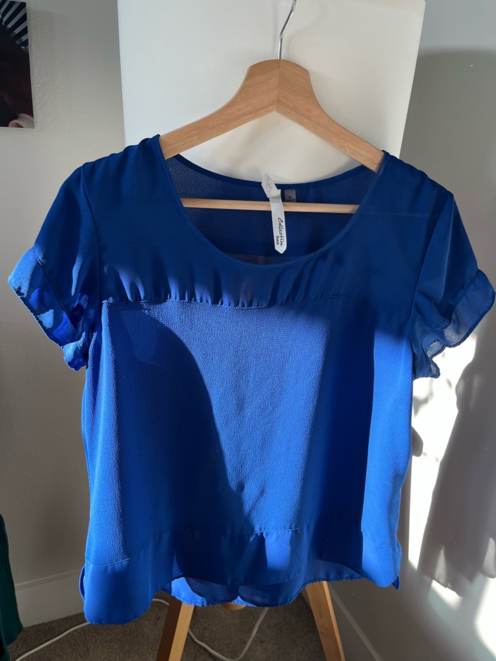 Royal Blue Short-Sleeve Scoop Neck Blouse